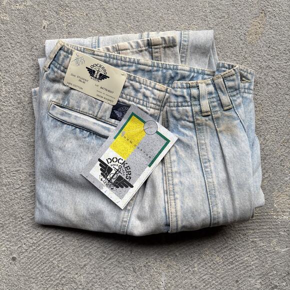 Deadstock 90s Dockers Jeans 28x30 Pleated Denim Levi’s Baggy Acid Wash Vintage - Picture 1 of 15